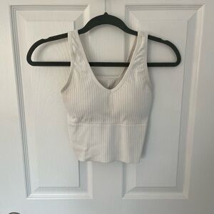 White Ribbed V-Neck Crop Top